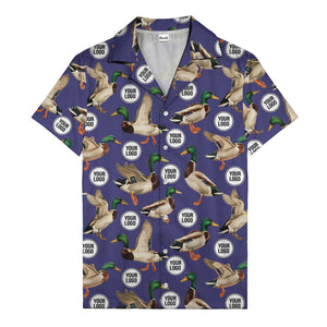mallard ducks in flight hawaiian shirt with custom logo repeat pattern men's
