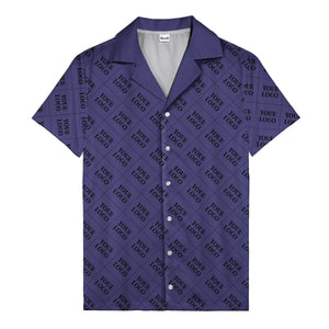 monochrome diamond grid custom logo repeat hawaiian shirt for men