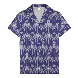 monochrome palm tree & custom logo repeat hawaiian shirt for men