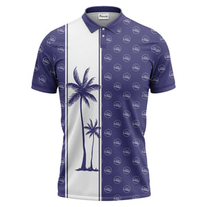 monochrome palm tree silhouette & logo repeat polo shirt