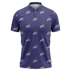 monochrome script logo repeat pattern all over print polo shirt for men