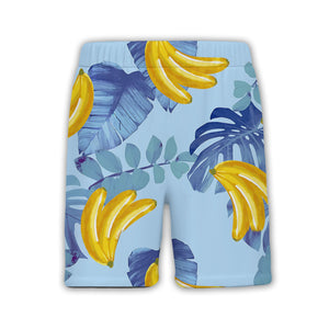 Painterly Banana Bunch Hawaiian Shirt with Tropical Leaves on Blue