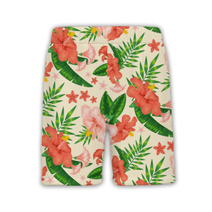 Pale Cream Bell Flower Hibiscus Hawaiian Shirt with Banana and Palm Fronds