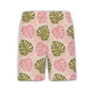 Pale Peach Pink Green Monstera Hawaiian Shirt with Speckled Modern Texture