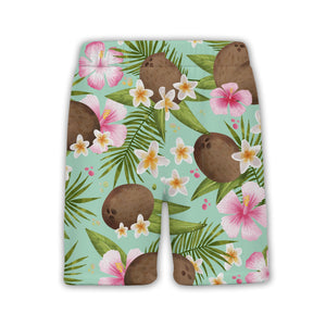 Pale Pink Coconut Cherry Hawaiian Shirt with Banana Leaves and Hibiscus