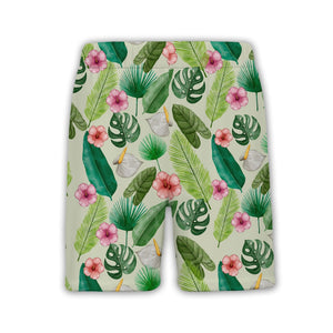 Pale Sage Green Watercolor Monstera Hawaiian Shirt with Anthurium Hibiscus