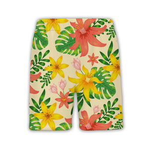 Pale Yellow Pink Hibiscus Hawaiian Shirt with Plumeria and Banana Leaves