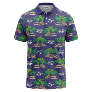 palm trees island scene repeat graphic polo shirt for men
