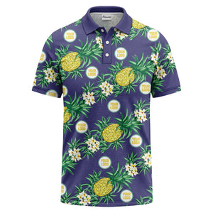 pineapple plumeria repeat pattern black polo shirt for men