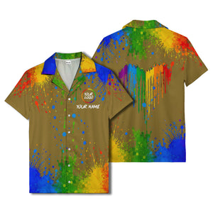 rainbow paint splatter abstract art hawaiian shirt with customizable name