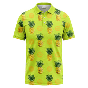 realistic pineapple repeat & custom logo black polo shirt