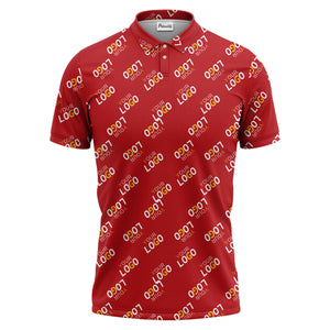 repeating gold logo hawaiian polo shirt with custom text overlay