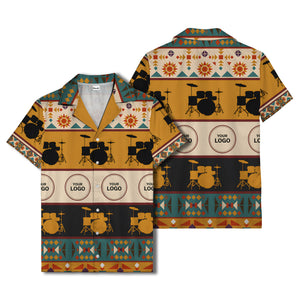 retro drum kits & sunburst geometric border hawaiian shirt
