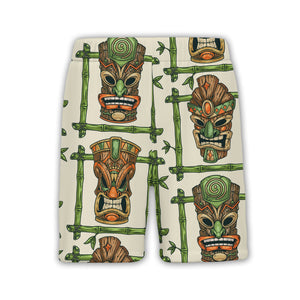 Retro Tiki Mask Hawaiian Shirt with Bamboo Frames on Cream