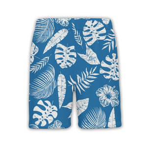 Royal Blue Vintage Distressed Hawaiian Shirt with Monstera and Hibiscus Fern