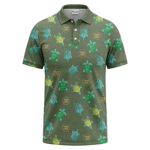 sea turtle repeat black teal golf polo shirt for men