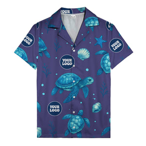 sea turtles & coral seashells aloha navy hawaiian shirt