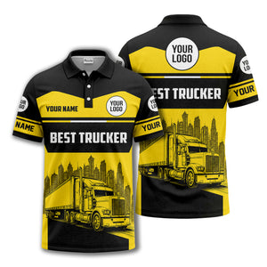 semi-truck cityscape graphic polo shirt for trucker pride