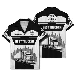 semi-truck cityscape hawaiian shirt for road-warrior professionals