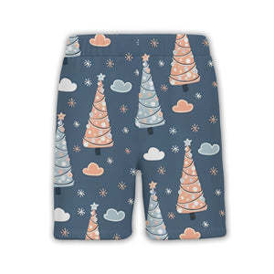 Slate Blue Holiday Hawaiian Shirt with Ornament Christmas Trees