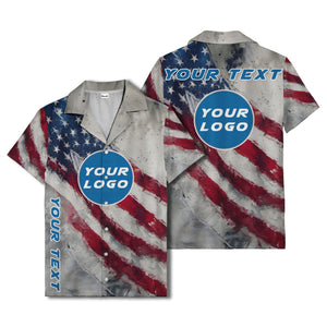 stars & stripes watercolor us flag custom circle logo hawaiian shirt