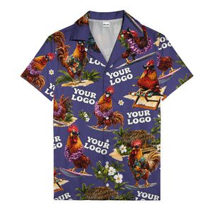 surfing roosters riding waves aloha hawaiian shirt with surfboards