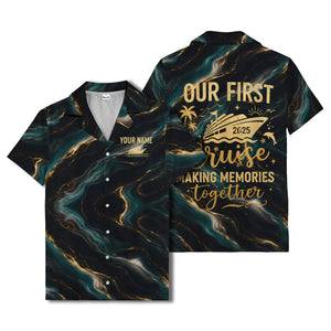 teal gold marble waves luxury yacht abstract hawaiian shirt