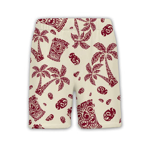 Tribal Polynesian Tiki Hawaiian Shirt with Palm Trees on Cream
