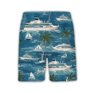 Tropical Cruise Ship & Yacht Hawaiian Shirt – Palm Trees and Ocean Waves