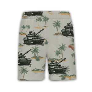 Tropical Military Tank Hawaiian Shirt with Palm Trees & Island Vibes