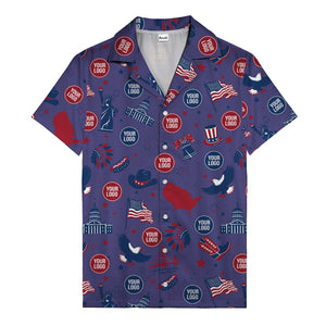 vintage cartoon statue of liberty & eagles patriotic hawaiian shirt
