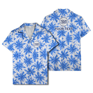 watercolor cannabis leaf repeat navy blue hawaiian shirt for beach days