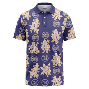 watercolor cherry blossom custom logo repeat polo shirt in black