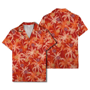 watercolor coral red palm tree & logo hawaiian beach vacation shirt hawaiian shirt