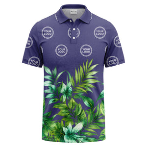 watercolor exotic ferns & logo circle polo shirt
