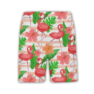 Watercolor Flamingo and Hibiscus Hawaiian Shirt Pink Stripes