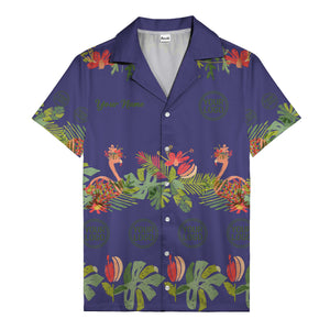 watercolor flamingo palm tropical flowers black hawaiian shirt