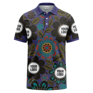 watercolor floral burst and olive leaves polo shirt for men