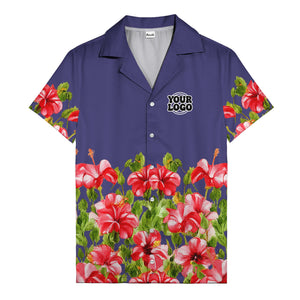 watercolor hibiscus & leaf aloha hawaiian shirt for men