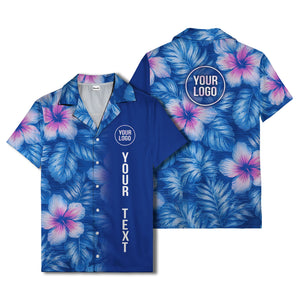 watercolor hibiscus monstera leaf royal blue hawaiian shirt