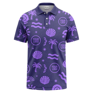 watercolor palm trees seashells waves polo shirt for beach vacation