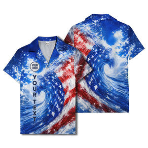 watercolor stars & stripes wave patriotic hawaiian shirt