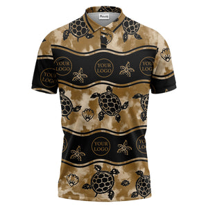 wavy band sea turtles starfish monochrome polo shirt for men