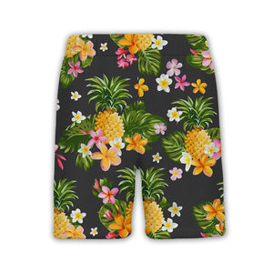 White Brushstroke Pineapple Hawaiian Shirt with Hummingbird on Navy