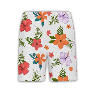 White Lavender Dotted Hibiscus Hawaiian Shirt with Five Petal Flowers