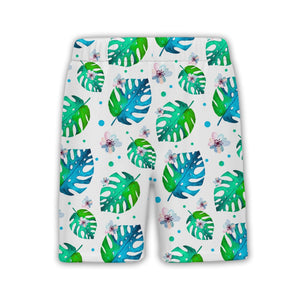 White Watercolor Monstera Hawaiian Shirt with Pink Blue Gradient Flowers