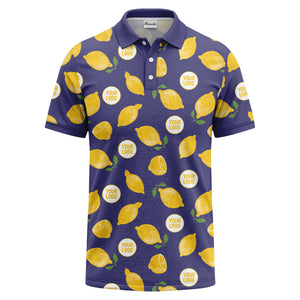zesty lemon slices & leaf motif playful summer polo shirt