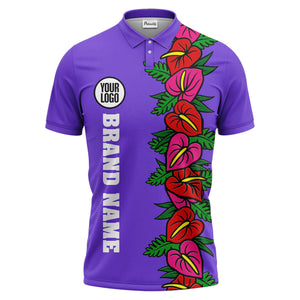 anthurium & emerald leaf stripe coral red polo shirt for men