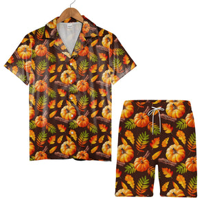 Autumn Harvest Pumpkin Hawaiian Shirt with Cinnamon on Brown