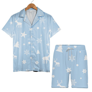 Baby Blue Christmas Reindeer Hawaiian Shirt with Snowflake Stars
